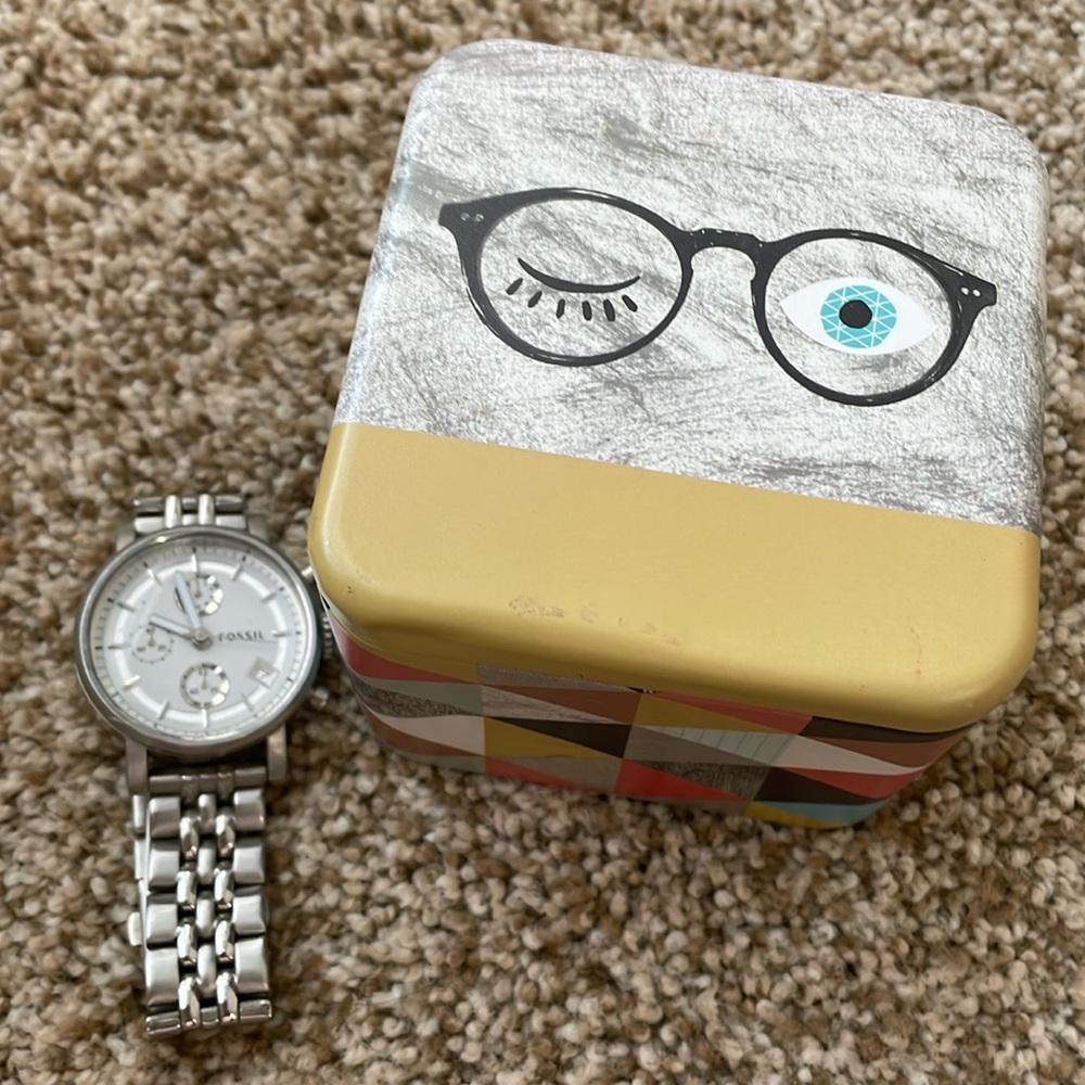 Silver Fossil Watch
